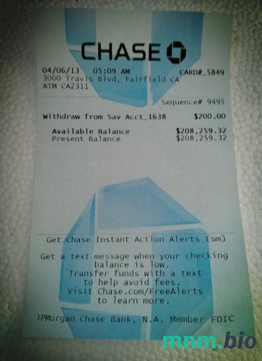 USA Chase Bank potwierdzenie płatności